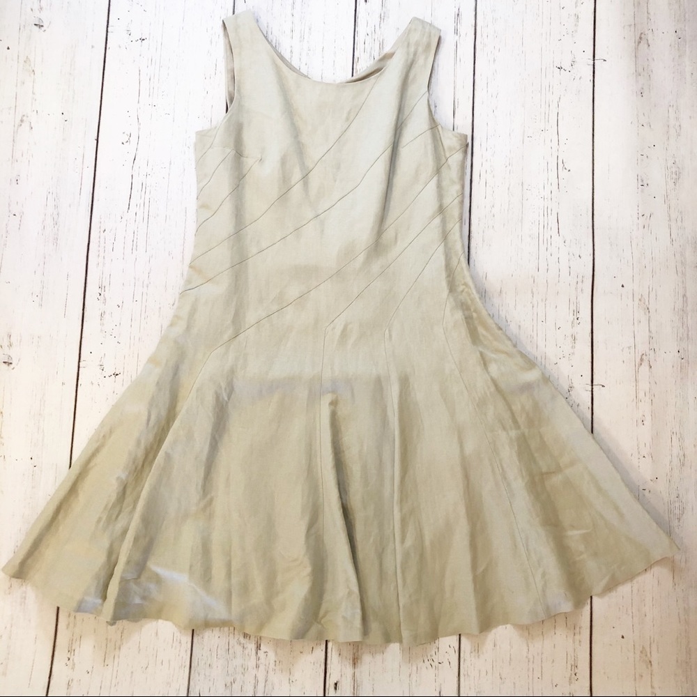 Calvin Klein tan linen fit and flare dress 14 midi